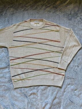 Vintage Norm Thompson Men's Retro Crewneck Sweater Medium 100% Cotton Cosby 90s